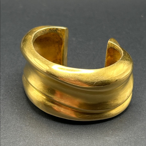 Vintage Jewelry - VTG 1980s Matte Modernist Gold Cuff Bracelet Signed Designer Runway